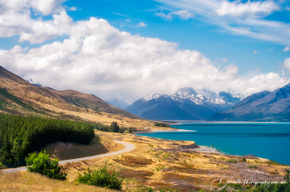 Spectacular winding road in Mount Cook National Park